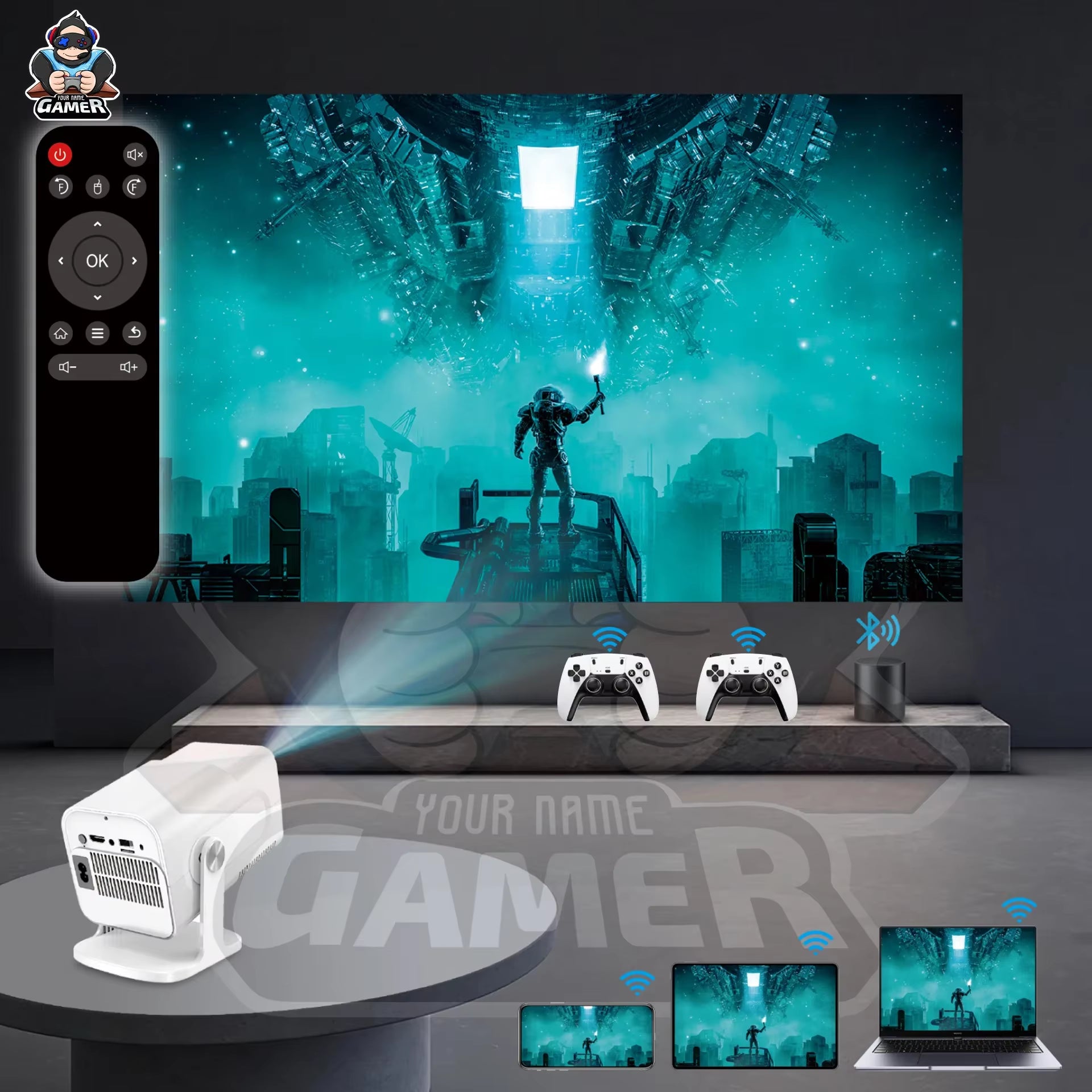 HCS350 Pro Game Consoles Projector WIFI Portable Intelligent Beamer Quad Core ARM Cortex-A53 Support GB PS1 PSP NES SFC Games