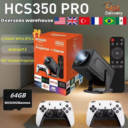HCS350 Pro Game Consoles Projector WIFI Portable Intelligent Beamer Quad Core ARM Cortex-A53 Support GB PS1 PSP NES SFC Games