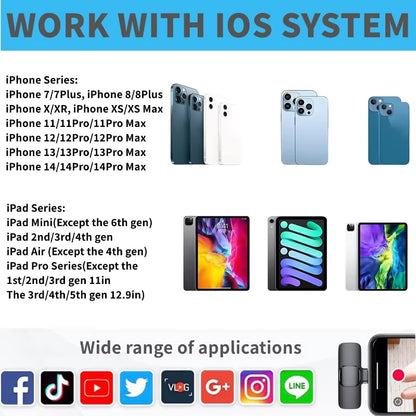 Wireless Microphone for Phone Pad Wireless Lavalier Microphone for Iphone Video Recording Live Streaming Mini MIC